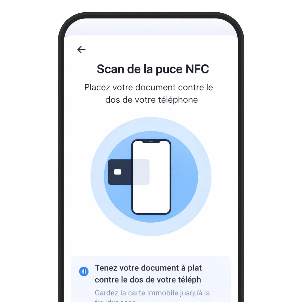 NFC chip scanning — phone held to ID for cryptographic validation