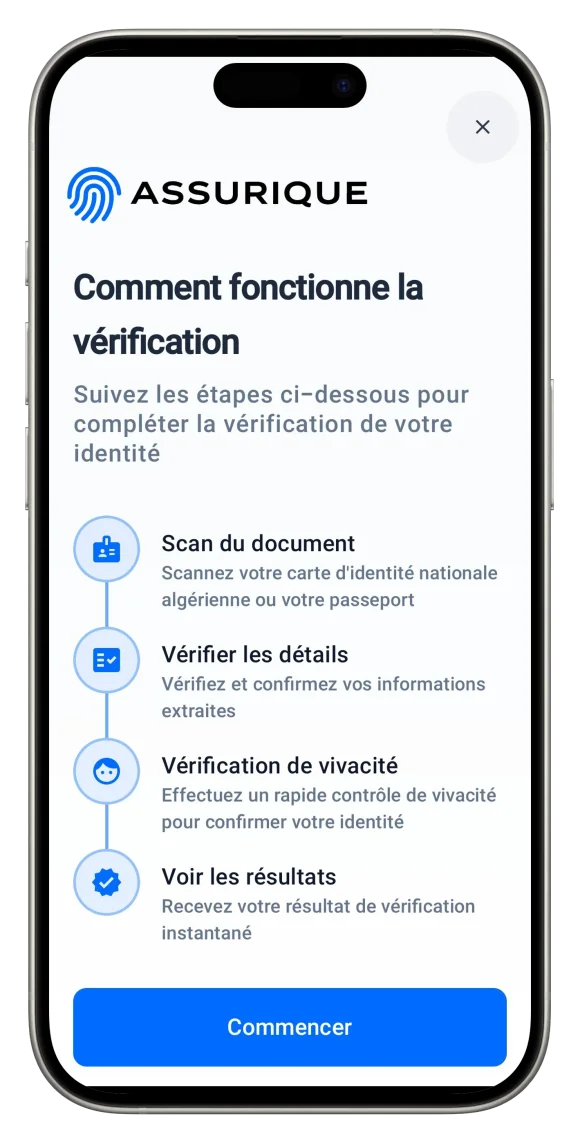 Assurique mobile verification on smartphone